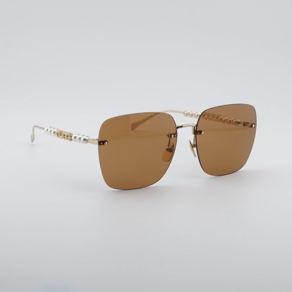 Gucci GG1923SA 003 Sunglasses Gold with Pearl Square Frame, Brown Lenses